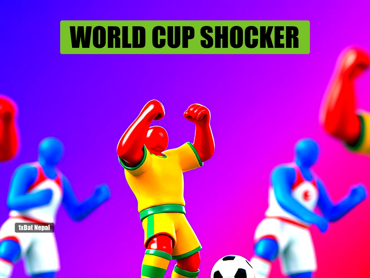 Faceless red-skinned Australia player celebrating goal against faceless blue-skinned Turkey player at World Cup stadium
