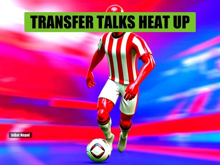 Faceless red-skinned humanoid in Brentford kit dribbling a football in a vibrant stadium