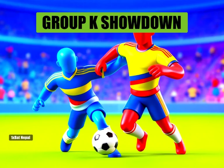 Colombia vs DR Congo World Cup 2026 Group K match preview featuring faceless red-skinned Colombia player dribbling past blue-skinned DR Congo defender in Guadalajara Stadium