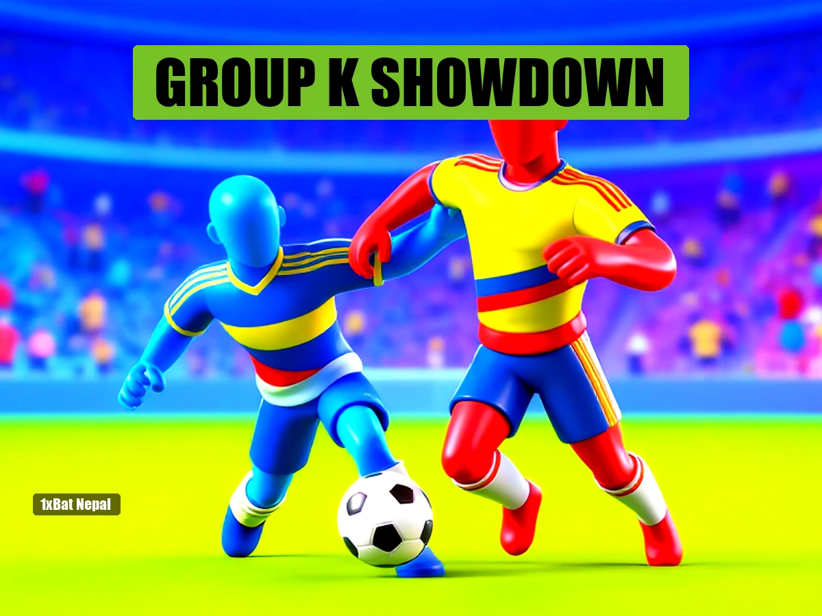 Colombia vs DR Congo World Cup 2026 Group K match preview featuring faceless red-skinned Colombia player dribbling past blue-skinned DR Congo defender in Guadalajara Stadium
