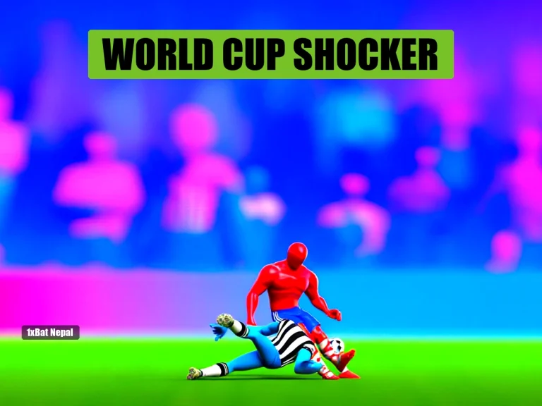 Faceless red-skinned Paraguay player in red and white striped jersey kicking a penalty against faceless blue-skinned Germany goalkeeper in white and black jersey during World Cup 2026 match