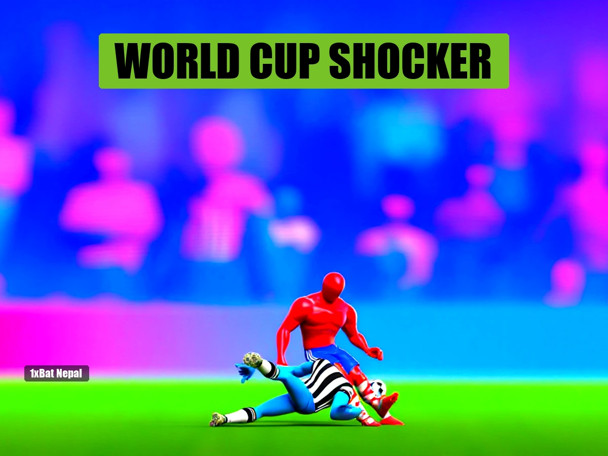 Faceless red-skinned Paraguay player in red and white striped jersey kicking a penalty against faceless blue-skinned Germany goalkeeper in white and black jersey during World Cup 2026 match