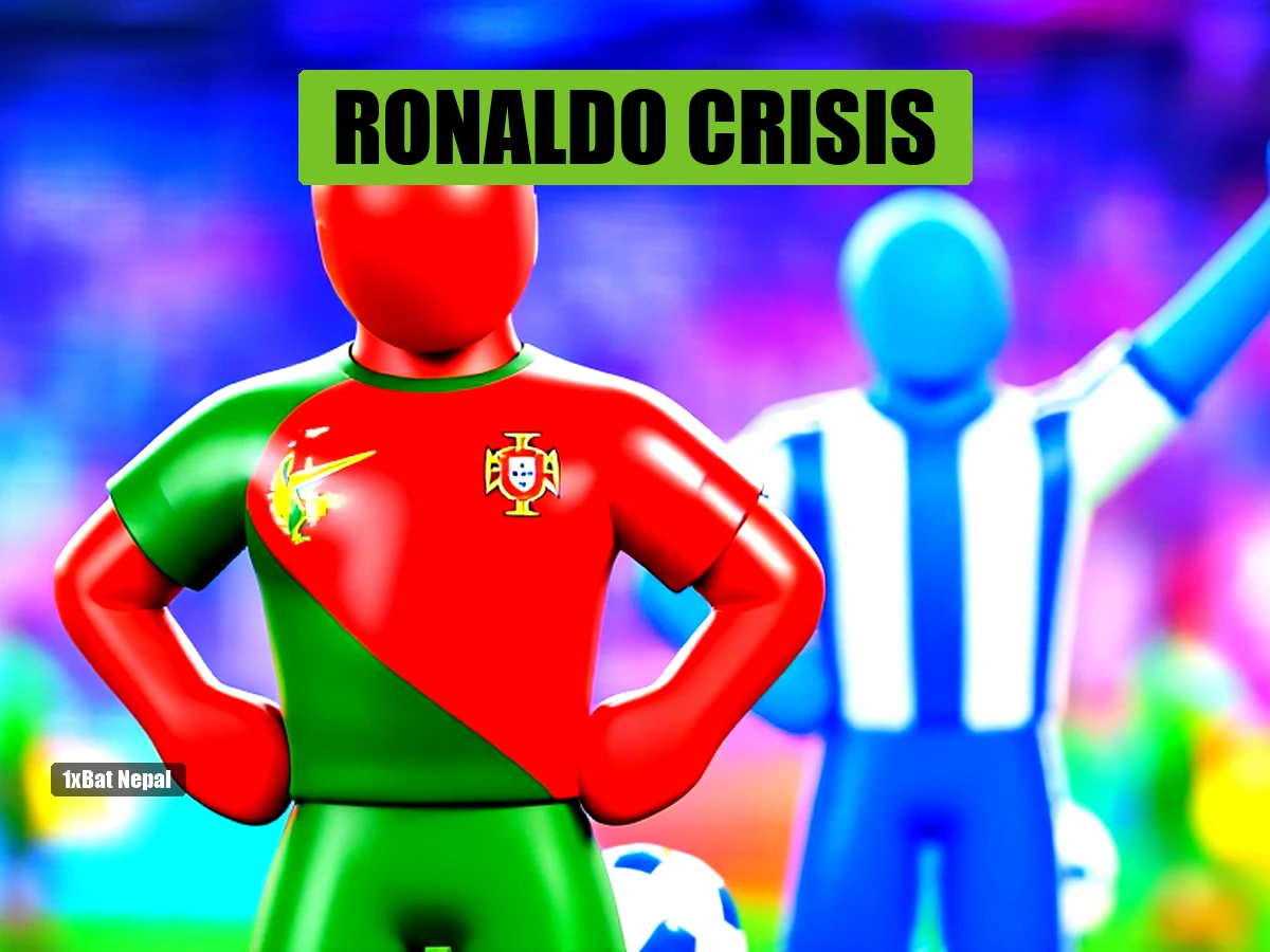 Faceless red-skinned humanoid in Portugal jersey looking dejected with football at feet, blue-skinned Uzbekistan opponent in background, World Cup 2026 crisis concept