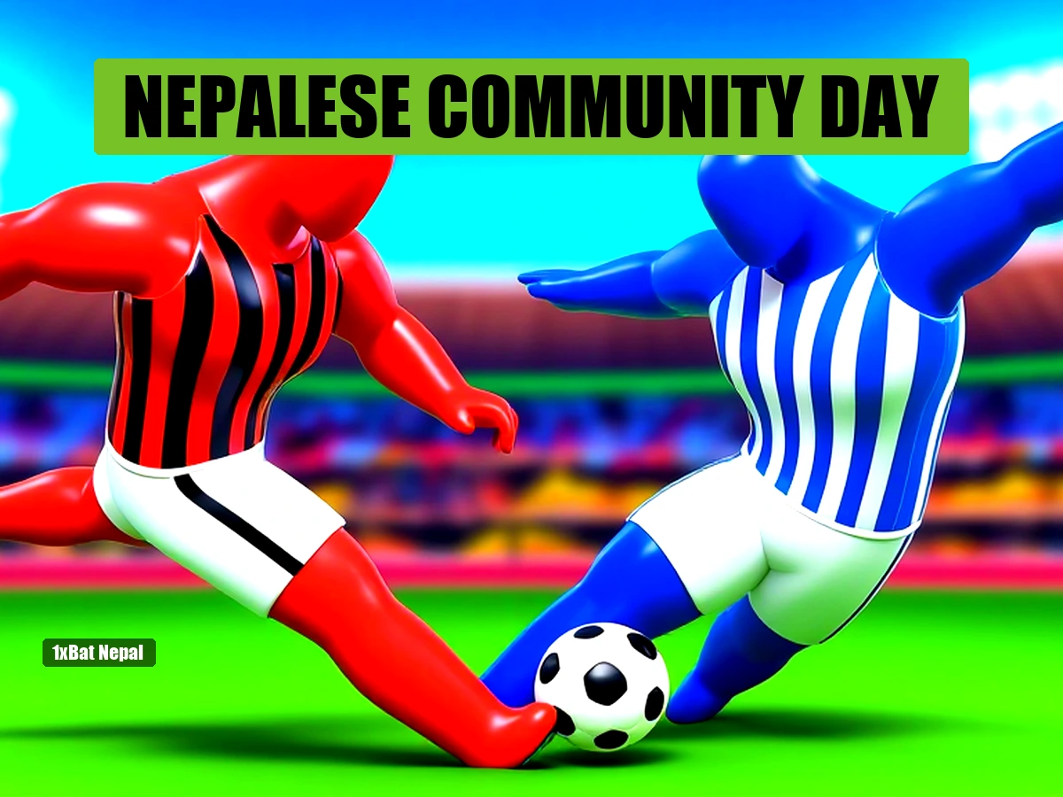 Faceless red-skinned Wanderers player and blue-skinned Nepalese player in mid-action at Wanderers Fives stadium