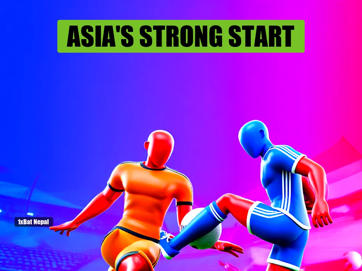 Faceless red-skinned Japan player kicking ball against faceless blue-skinned Netherlands player in World Cup 2026 match at Dallas Stadium