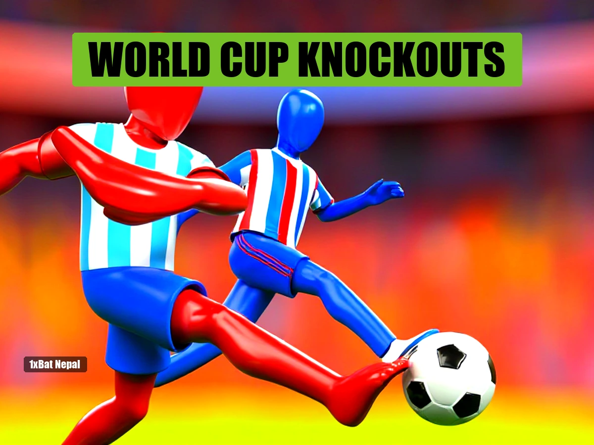 Faceless red-skinned Argentina player kicking soccer ball while blue-skinned Cape Verde goalkeeper dives in World Cup knockout match