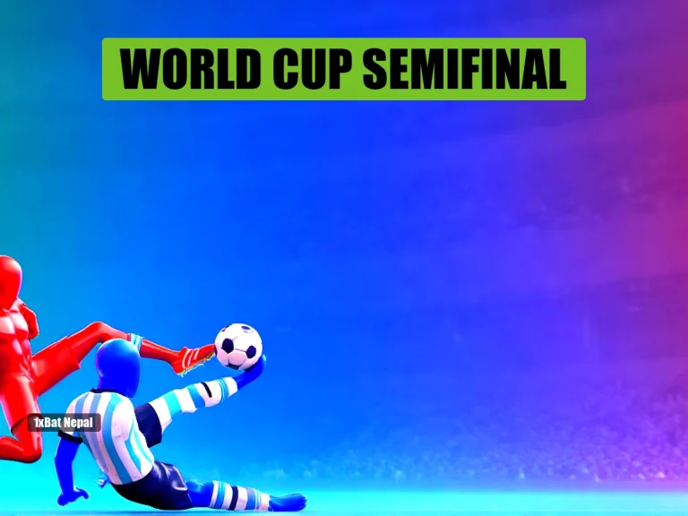 Faceless red humanoid Argentina player kicking ball while faceless blue humanoid England player slides in tackle, vibrant stadium background, World Cup semifinal 2026