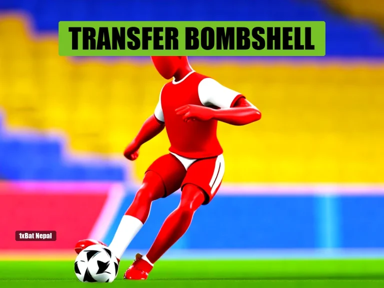 Faceless red-skinned Arsenal player in red and white kit dribbling a football in a vibrant stadium background