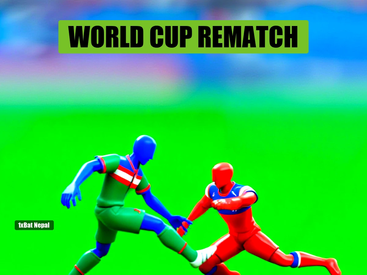 France vs Morocco World Cup 2026 quarterfinal rematch tactical preview featuring faceless red protagonist in France kit striking ball and blue opponent in Morocco kit sliding tackle at Gillette Stadium