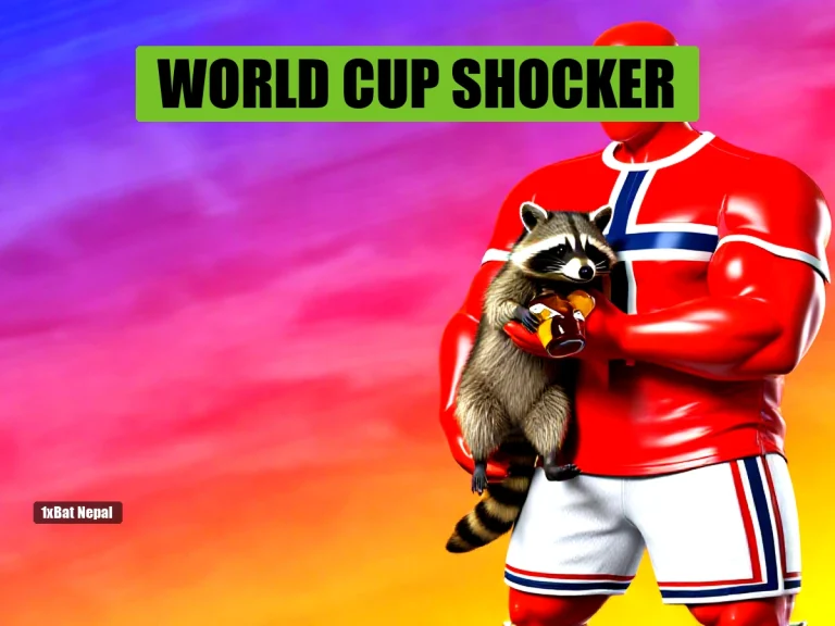 Erling Haaland faceless red mannequin holding taxidermied raccoon with whiskey bottle at World Cup