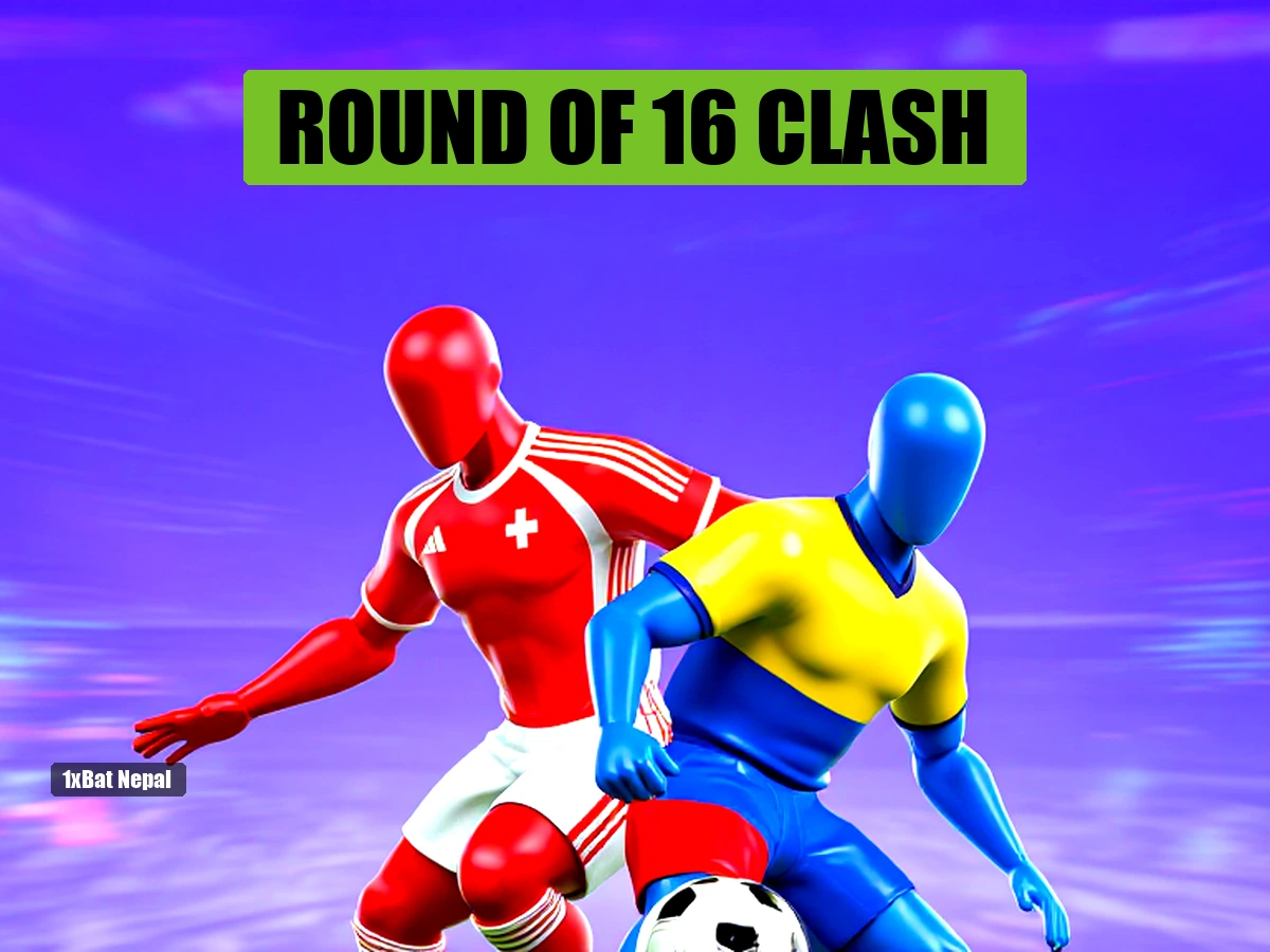 Switzerland vs Colombia World Cup 2026 Round of 16 tactical preview at BC Place Vancouver featuring faceless red and blue humanoid figures in a defensive action scene